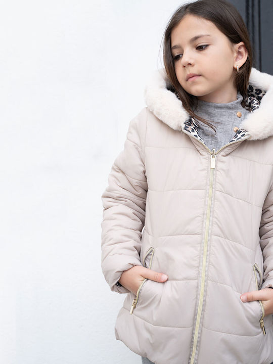 Kids' Fur Double Sided with Hood Beige