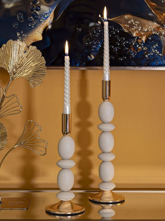 Mauro F Kerzenhalter-Set Metall in Beige Farbe 33.5cm 2Stück