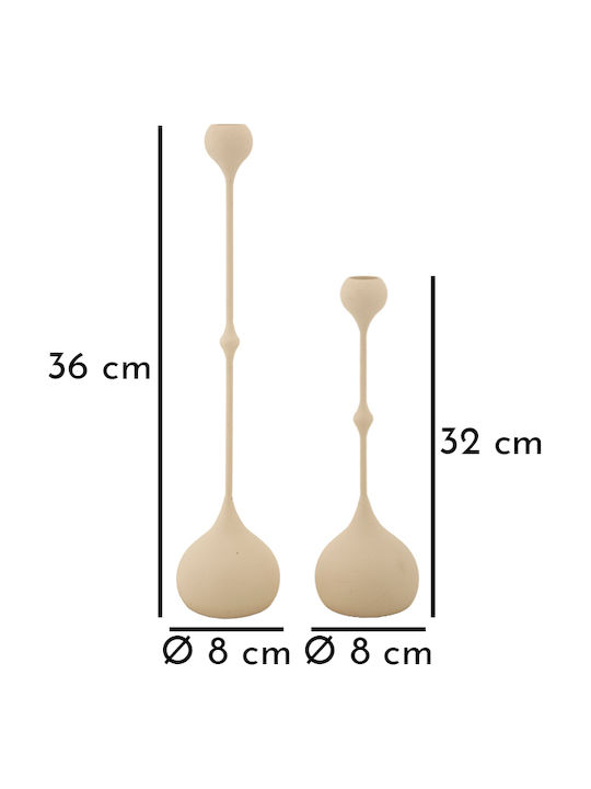 Mauro F Kerzenhalter-Set Metall in Beige Farbe 37cm 2Stück