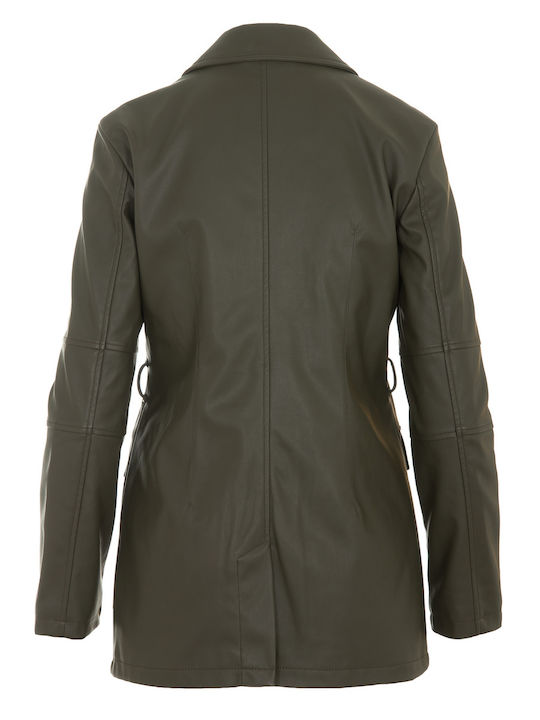 Jack & Jones Γυναικείο Δερμάτινο Σακάκι Χακί