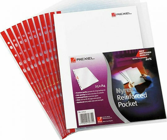 Rexel Plastic Sleeves for Documents A4 with Holes and Reinforcement 25pcs 12253