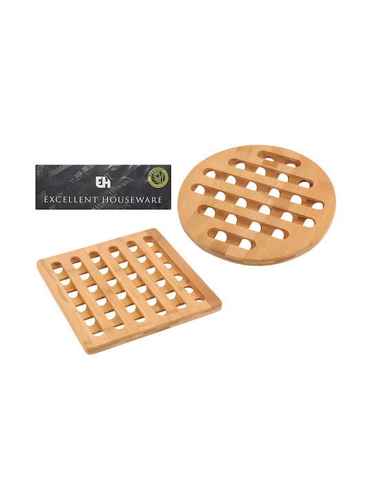 Excellent Houseware Round Coaster Wooden Brown 20cm 4pcs
