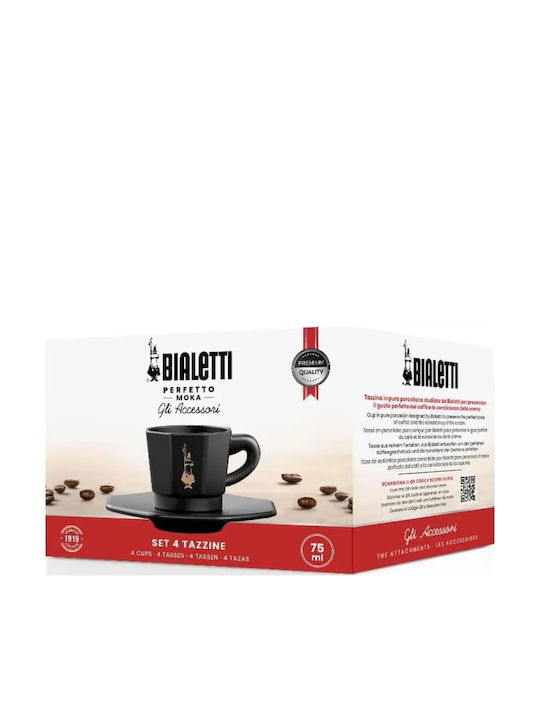 Bialetti Moka Σετ Φλιτζάνια Καφέ από Πορσελάνη Μαύρα 75ml 4τμχ