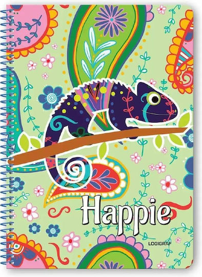 Logigraf Spiral Notebook Ruled B5 90 Sheets 3 Subjects Happie 1pcs (Μiscellaneous Designs/Colors) 1