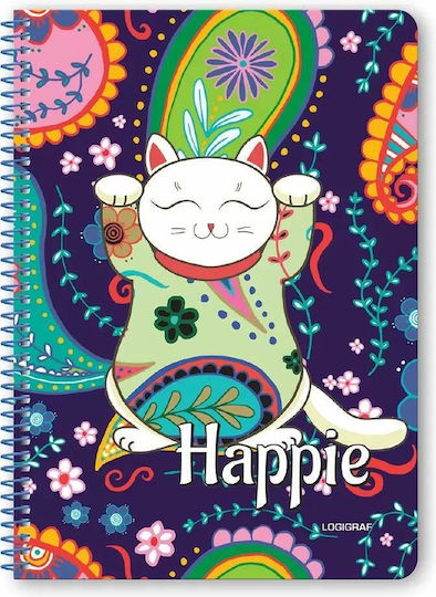 Logigraf Spiral Notebook Ruled B5 90 Sheets 3 Subjects Happie 1pcs (Μiscellaneous Designs/Colors) 1