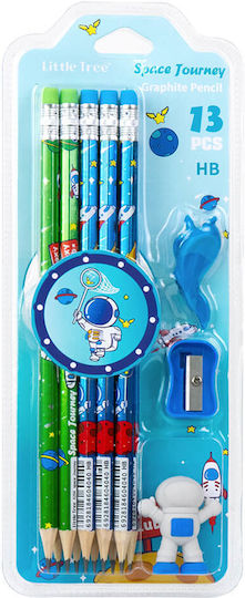 Little Tree Space Journey Pencil Erasers Σετ 10 Μολύβια HB με Ξύστρα και Γόμα