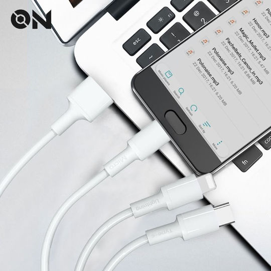 Καλώδιο Φόρτισης Usb 3 1 Lightning Micro Type-c Λευκό 120cm On Mobile Accessories 1 Τεμάχιο