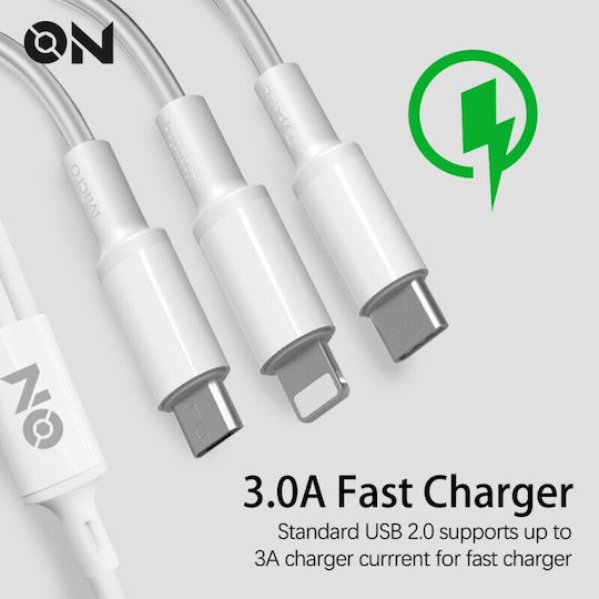 Καλώδιο Φόρτισης Usb 3 1 Lightning Micro Type-c Λευκό 120cm On Mobile Accessories 1 Τεμάχιο