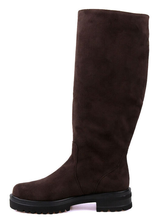 Suede Riding Boots Brown