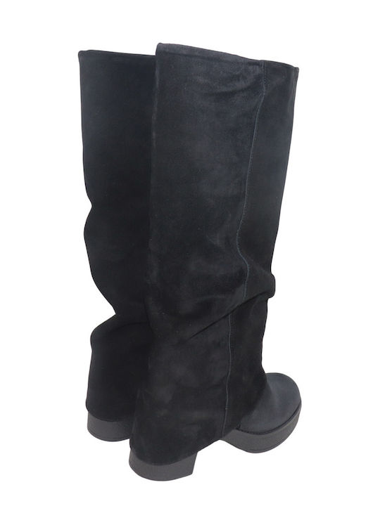 Leather Medium Heel Women's Boots Black