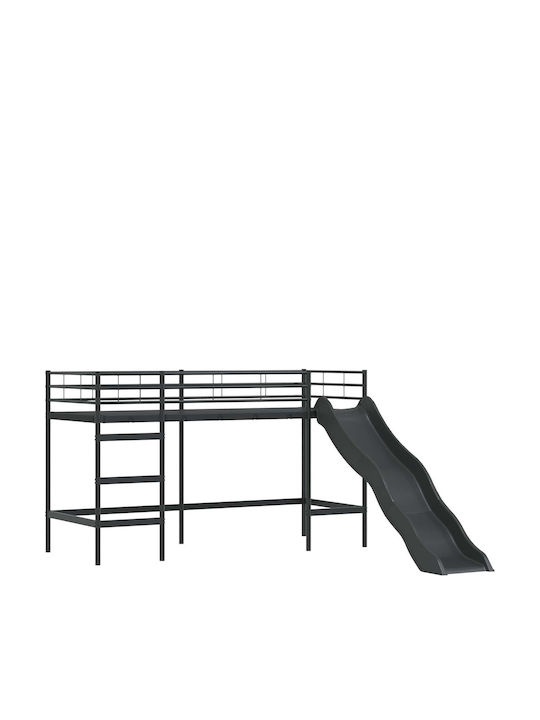 Pat pentru Copii Loft Bed Single Negru pentru Saltea 75x190cm