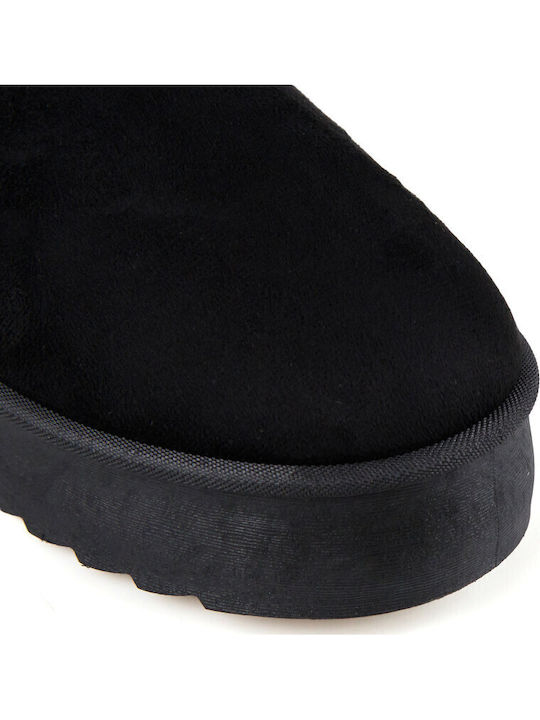 Suede Women's Ankle Boots with Fur Black