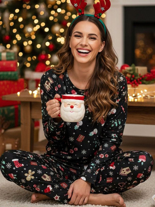 Siyah Inci Winter Women's Pyjama Set Black