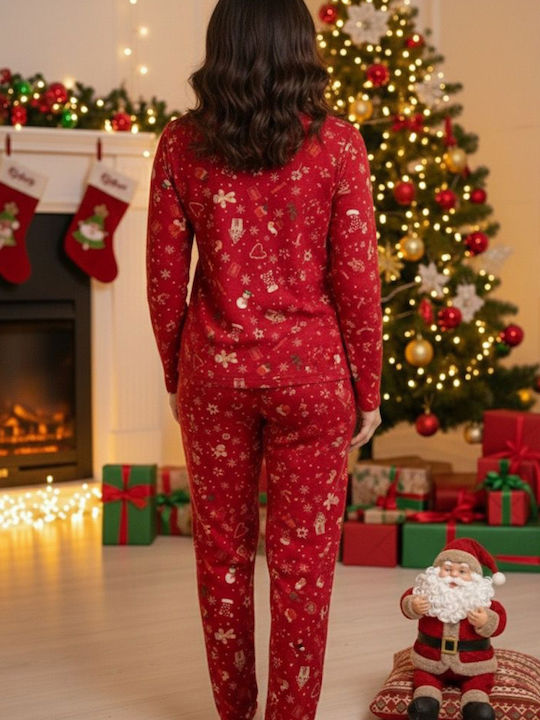 Siyah Inci Winter Women's Pyjama Set Red