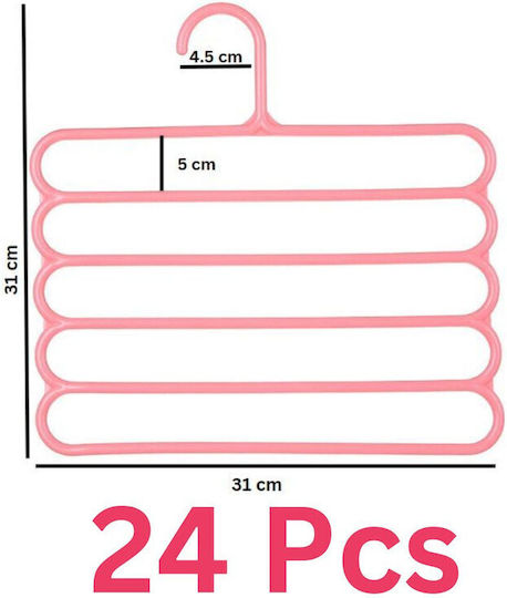 Umeraș pentru Dulap pentru pantaloni Plastic Roz 24buc