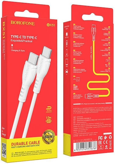 Borofone BX51 Triumph USB 2.0 Cable USB-C Male - USB-C 60W PD White 1m
