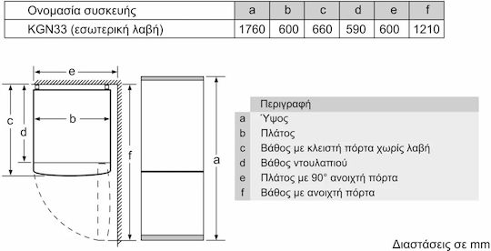 Bosch Ψυγειοκαταψύκτης 282lt Total NoFrost Υ176xΠ60xΒ66εκ. Inox KGN33NLEB