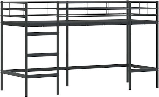 Kinderbett Hochbett Semi-Doppel Schwarz für Matratze 116.5x196cm