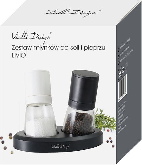 Vialli Design Handbuch Gewürzmühlen Glas in Schwarz Farbe 3Stück