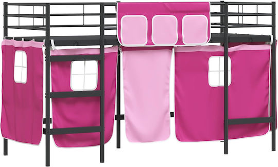 Kinderbett Hochbett Semi-Doppel Schwarz für Matratze 116.5x196cm
