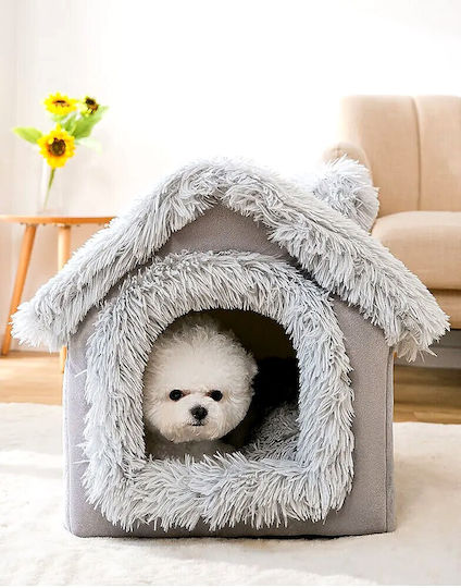 Katzenbett Häuschen Gänseblümchen "Häuschen Kourk" – M44xP36xH39cm – Grau
