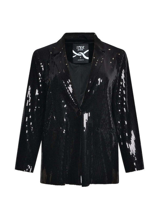 Mat Fashion Женски Сако Черен С пайети