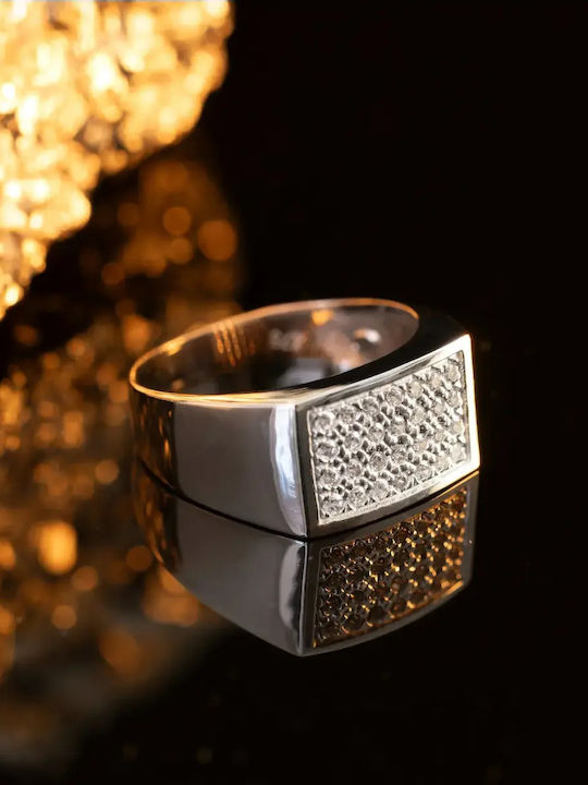 Damen Chevalier Ring mit Zirkonia aus Weißgold 9K