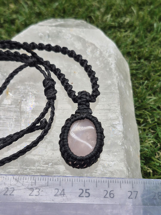 Macrame Necklace Pink Quartz Handmade Semi-Precious Stone Jewelry