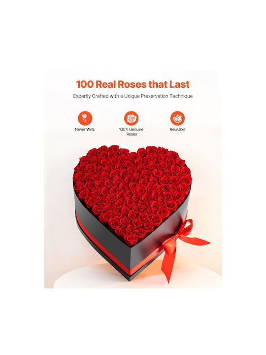 Vevor Αιώνια Τριαντάφυλλα Forever Flowers 100 Διατηρημένα Τριαντάφυλλα Καρδιά