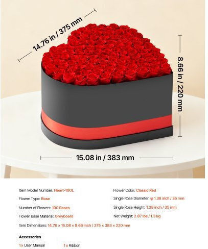 Vevor Αιώνια Τριαντάφυλλα Forever Flowers 100 Διατηρημένα Τριαντάφυλλα Καρδιά