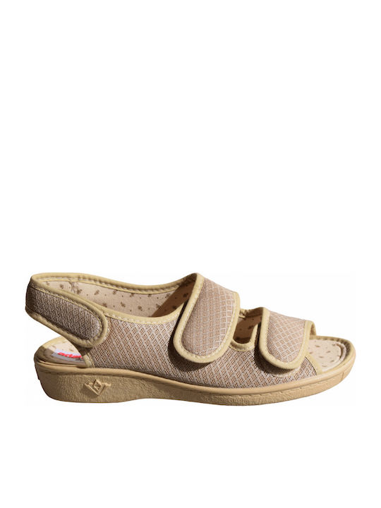 Leder Flache Sandalen für Damen Anatomisch in Beige Farbe