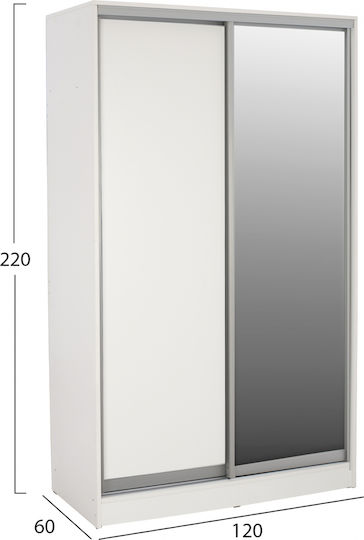 ADLER Doppeltür Kleiderschrank Schieben mit Spiegel Weiß 120x60x220cm