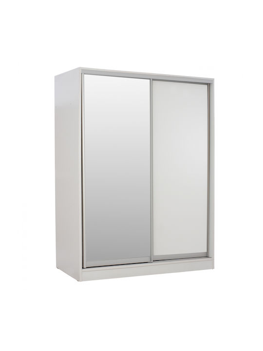 Double Door Wardrobe Sliding ADLER with Mirror White 160x60x210cm