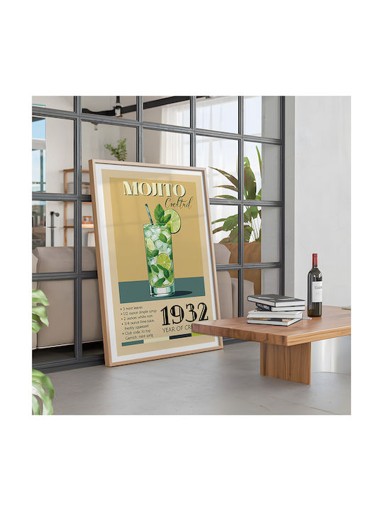 Poster Vintage Mojito Classic Cocktail Pst25383 60cm X 90cm Frame Natural Wooden Beige