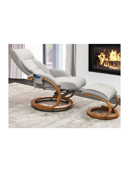 Berwyn 877 Relax Massage Swivel Armchair with Footstool Artificial Leather Gray 44x48x46cm