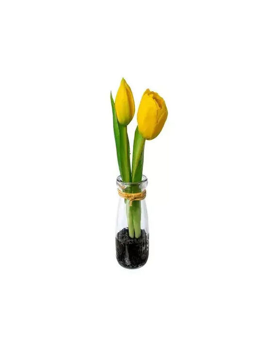 Комплект Изкуствени Лалета Jup Belles Décorations 8892441 9236-34/35 Бели Жълти Розови В Стъклена Ваза 22 См 3 Бройки