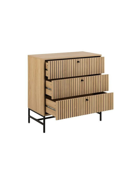 Norsica Levala Wooden & Metallic Chest of Drawer Light Oak 81x40x80cm