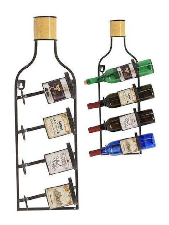 Lalos Vintage Labels Wandmontiert Flaschenhalter Metallisch für 4 Flaschen Schwarz 20.5x10x66.5εκ.