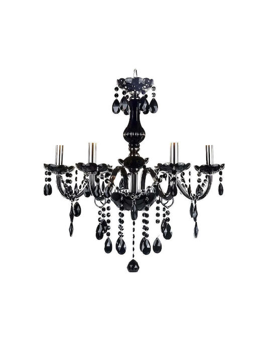 Alista Home Candelabru 5xE14 Ø48cm cu Cristale Negru AT1CT-IM1P-HT2L-CC125/5BK