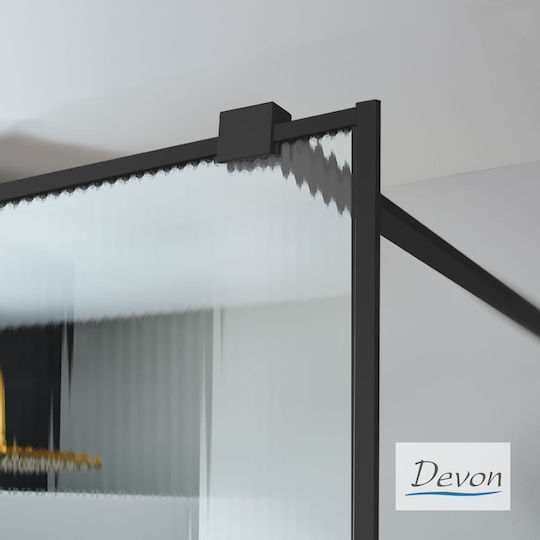 Devon Duschwand für Dusche mit Schieben Tür 97-99x195cm Sauberes Glas Schwarz Matt