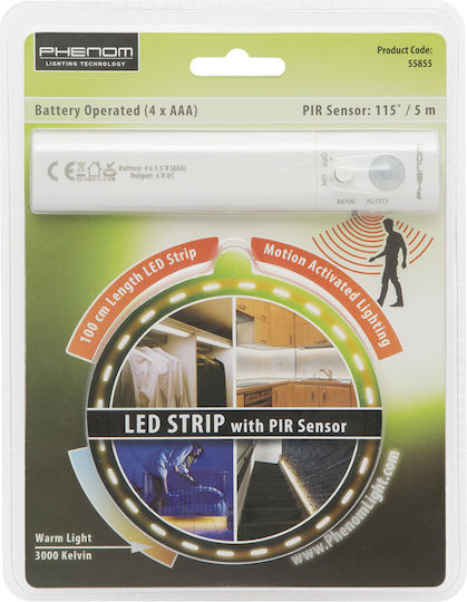 Alista Home Bandă LED Baterie Roșu Lumină 1m Tip SMD2835 cu Senzor de mișcare & Sursă de alimentare