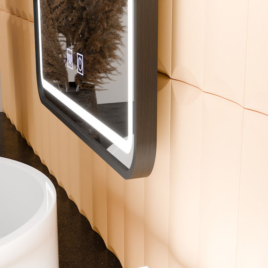 Alista Home Rechteckiger Badezimmerspiegel Led Berührung aus Metall 45x60cm Schwarze