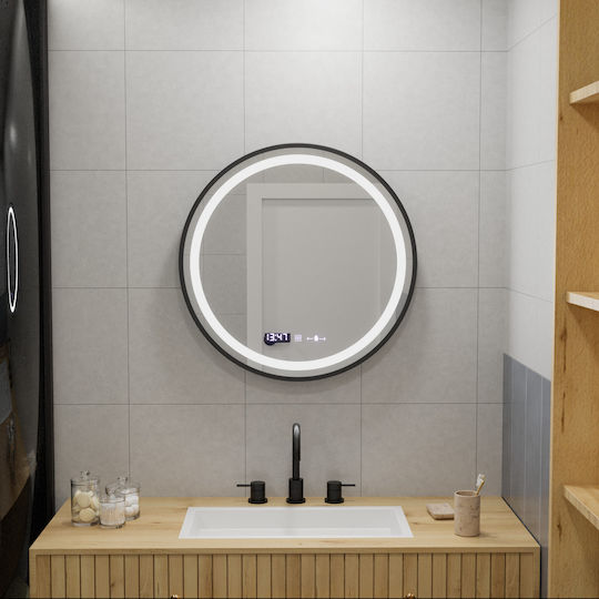Alista Home Στρογγυλός Καθρέπτης Μπάνιου Led Αφής 60x60cm Μαύρος