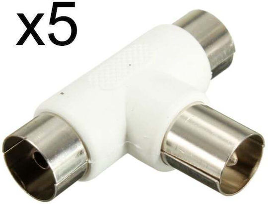 Powertech Konverter Koaxial männlich zu Koaxial 2x weiblich Weiß 5Stück CAB-V009