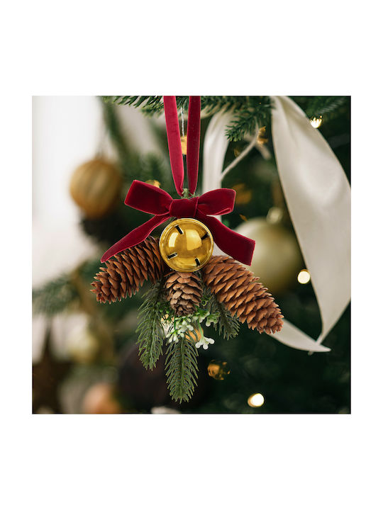 Christmas Door Decoration Artificial Pine Cone Golden Bell 16 x 15 cm
