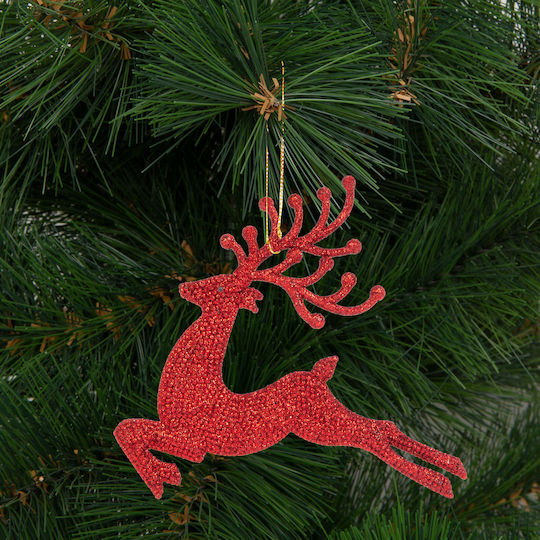 Christmas Tree Decoration Glitter Reindeer 12 Cm Red Gold Silver 4 Pieces Pack