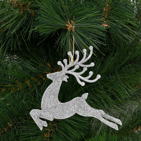 Christmas Tree Decoration Glitter Reindeer 12 Cm Red Gold Silver 4 Pieces Pack