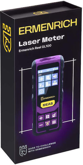 Laser Distance Meter Ermenrich Reel Pro Gl100 Color Display Green Laser Up To 100 Meters Measuring Range Ip54 Protection Black