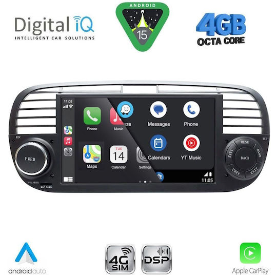 Digital IQ Ηχοσύστημα Αυτοκινήτου για Fiat 500 2007-2015 (Bluetooth/USB/WiFi/GPS/Apple-Carplay/Android-Auto) με Οθόνη Αφής 7"