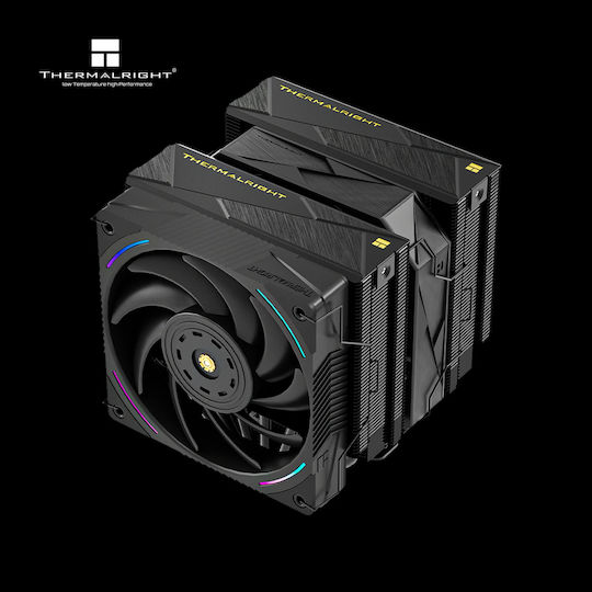 Thermalright Royal Pretor 130 Ultra Охладител за ЦПУ Двойен вентилатор за Socket /A/M/4/A/M/5/1/2/0/0/1/1/5/x/1/7/0/0/ с ARGB Осветление Черен
